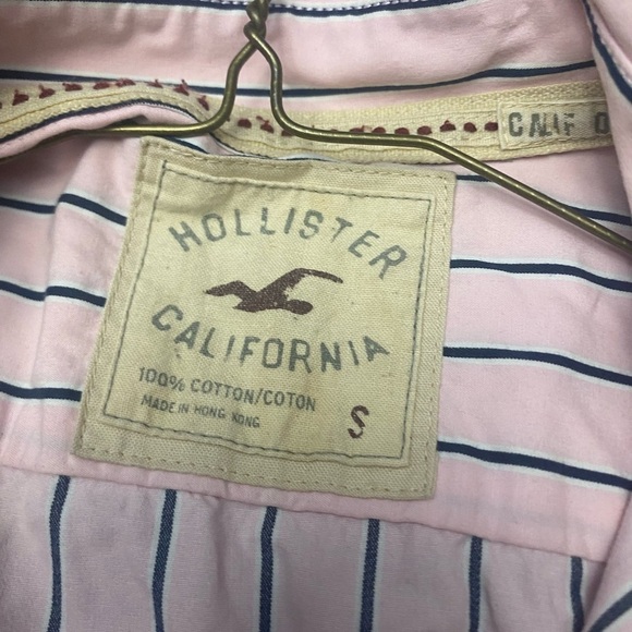 Hollister Men California Pink Stripe Size Small Button Down Shirt Long Sleeves - Picture 5 of 8